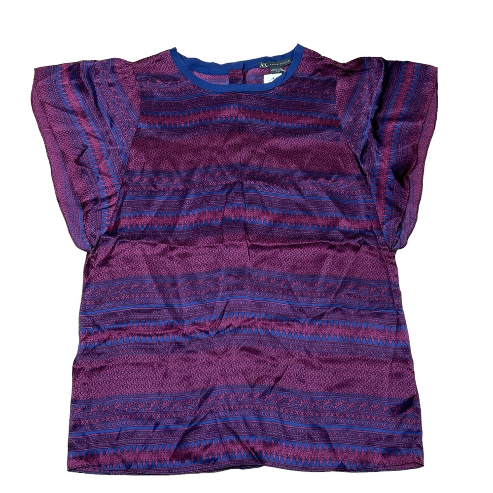 Armani Exchange Blouse Top Silk Cap Sleeve Button Up Purple